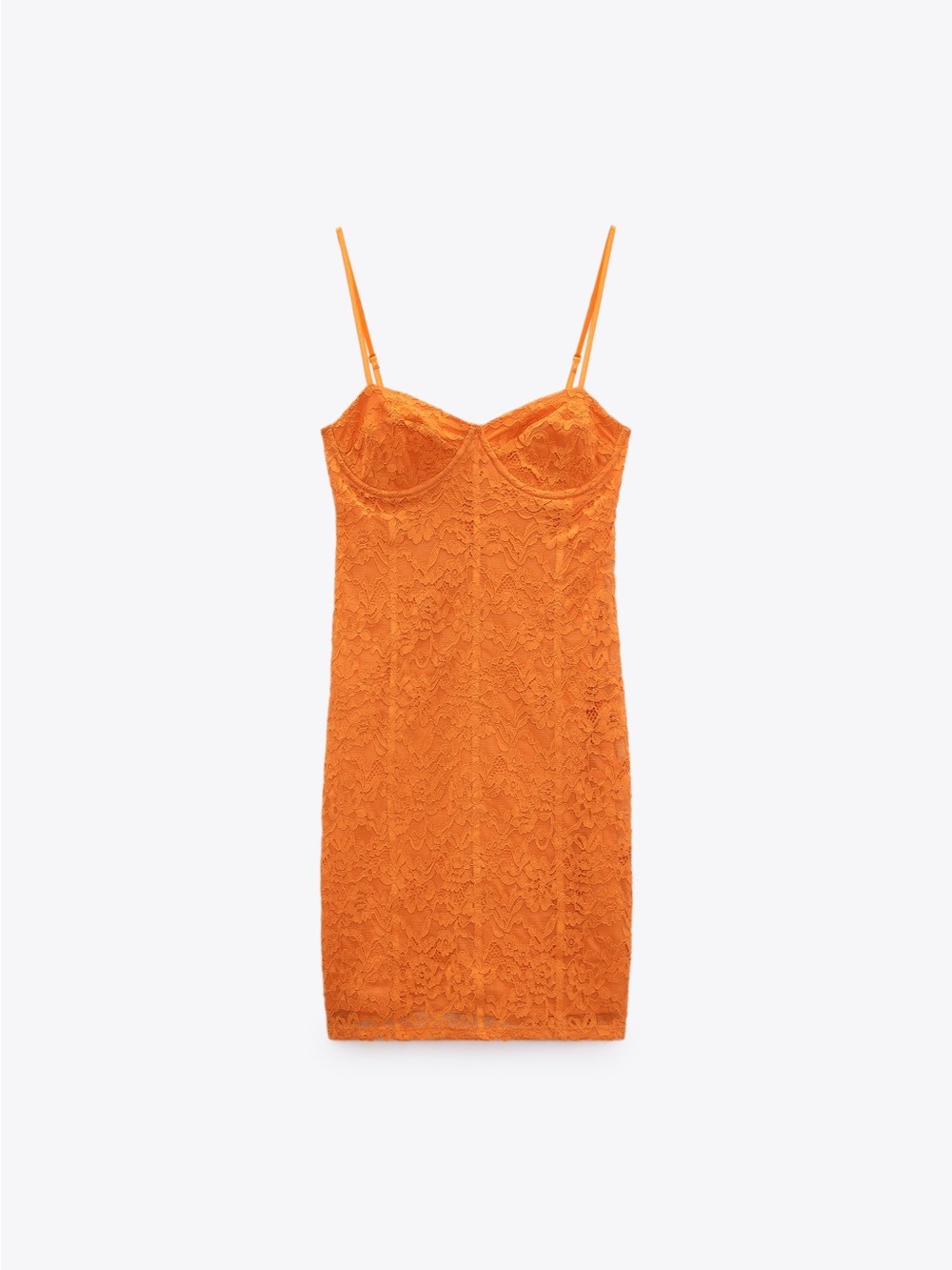 NWT Zara Orange Lace Mini Dress with Sweetheart Neckline - Picture 2 of 6